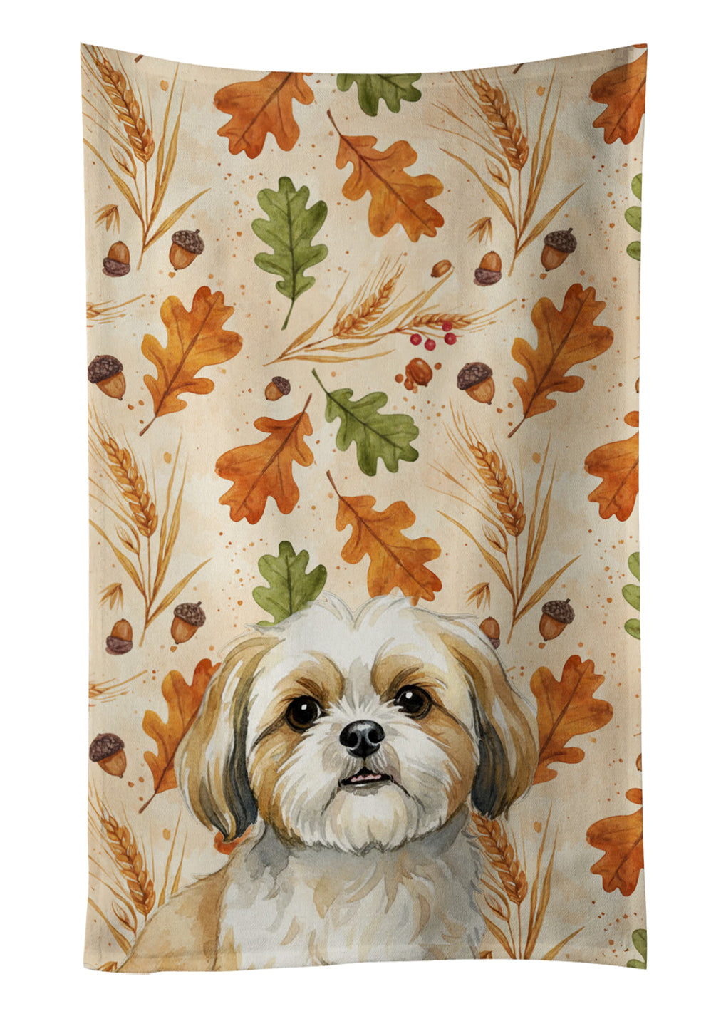 Gold and White Shih Tzu Heirloom Fall Kitchen Towel Velour Plush Front and Cotton Loop Back Machine Washable