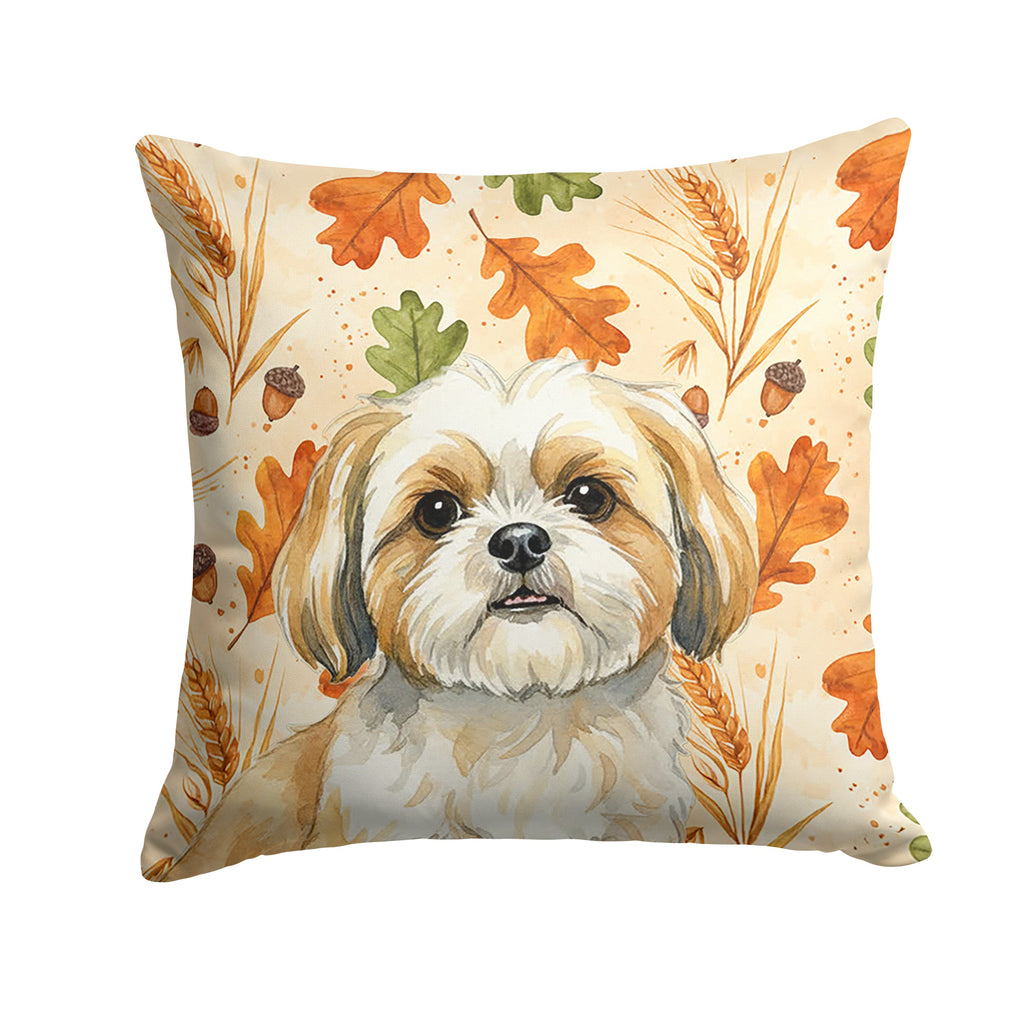 Gold and White Shih Tzu Heirloom Fall Decorative Throw Pillow 18x18 Indoor Outdoor Accent Cushion, Fabric Cover with Insert for Sofa, Bed, Porch & Living Room