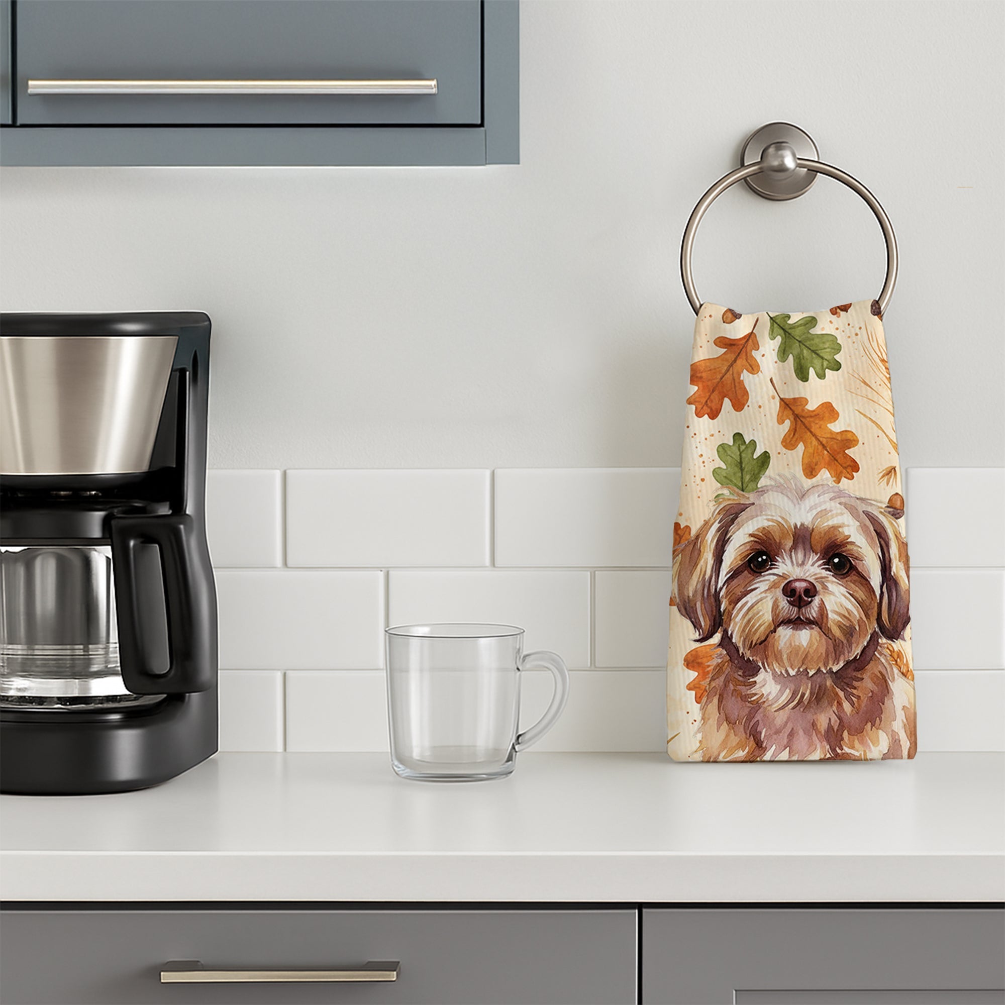 Liver Shih Tzu Heirloom Fall Kitchen Towel Velour Plush Front and Cotton Loop Back Machine Washable