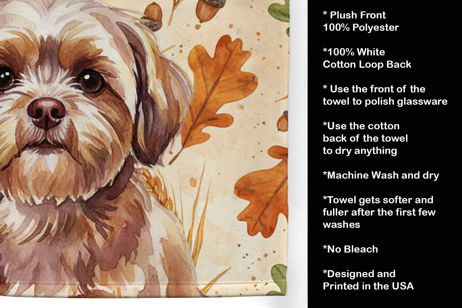 Liver Shih Tzu Heirloom Fall Kitchen Towel Velour Plush Front and Cotton Loop Back Machine Washable