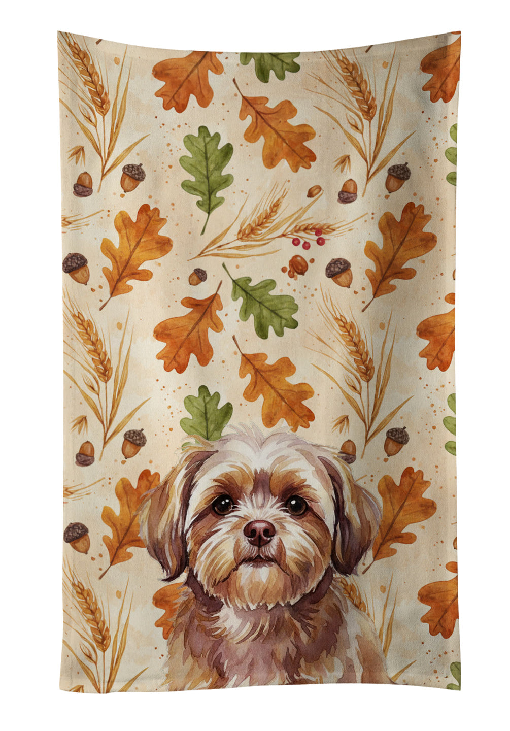 Liver Shih Tzu Heirloom Fall Kitchen Towel Velour Plush Front and Cotton Loop Back Machine Washable