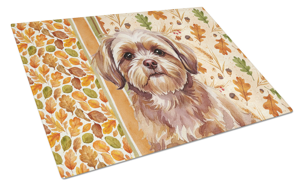 Liver Shih Tzu Heirloom Fall Cutting Board Tempered Glass Kitchen Cutting Surface, Heat Resistant Chopping, Non-Slip Feet, Food Prep & Serving