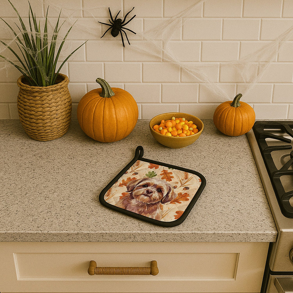 Liver Shih Tzu Heirloom Fall Pot Holder Set of 2 Heat Resistant Quilted Hot Pads 7.5 x 7.5 Inch, Insulated Kitchen Trivets for Cooking & Baking