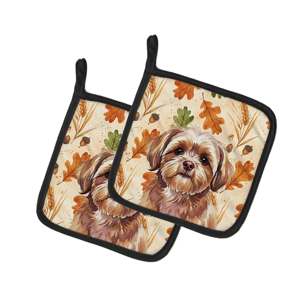 Liver Shih Tzu Heirloom Fall Pot Holder Set of 2 Heat Resistant Quilted Hot Pads 7.5 x 7.5 Inch, Insulated Kitchen Trivets for Cooking & Baking