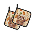 Liver Shih Tzu Heirloom Fall Pot Holder Set of 2 Heat Resistant Quilted Hot Pads 7.5 x 7.5 Inch, Insulated Kitchen Trivets for Cooking & Baking