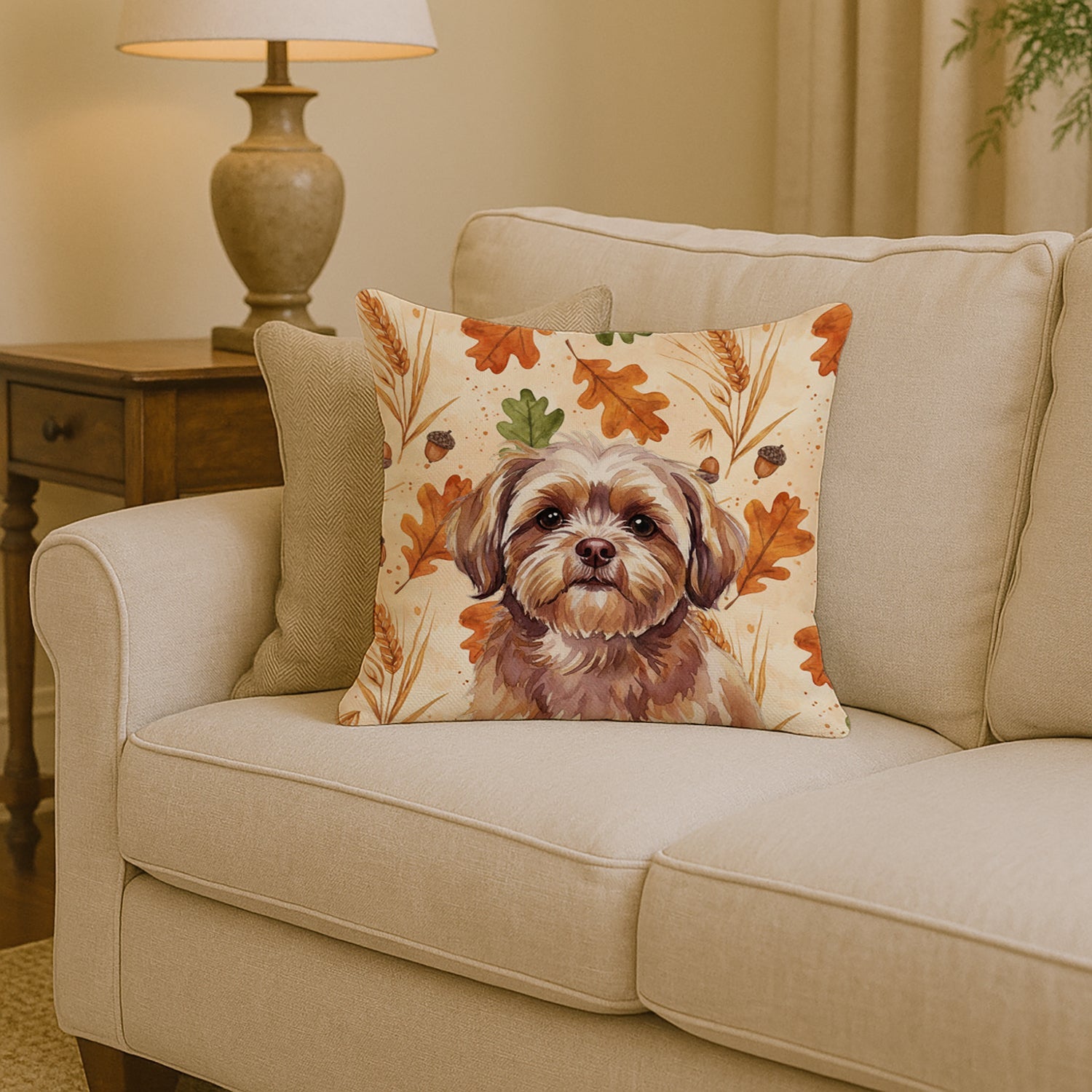 Liver Shih Tzu Heirloom Fall Decorative Throw Pillow 14x14 Indoor Outdoor Accent Cushion, Fabric Cover with Insert for Sofa, Bed, Porch & Living Room