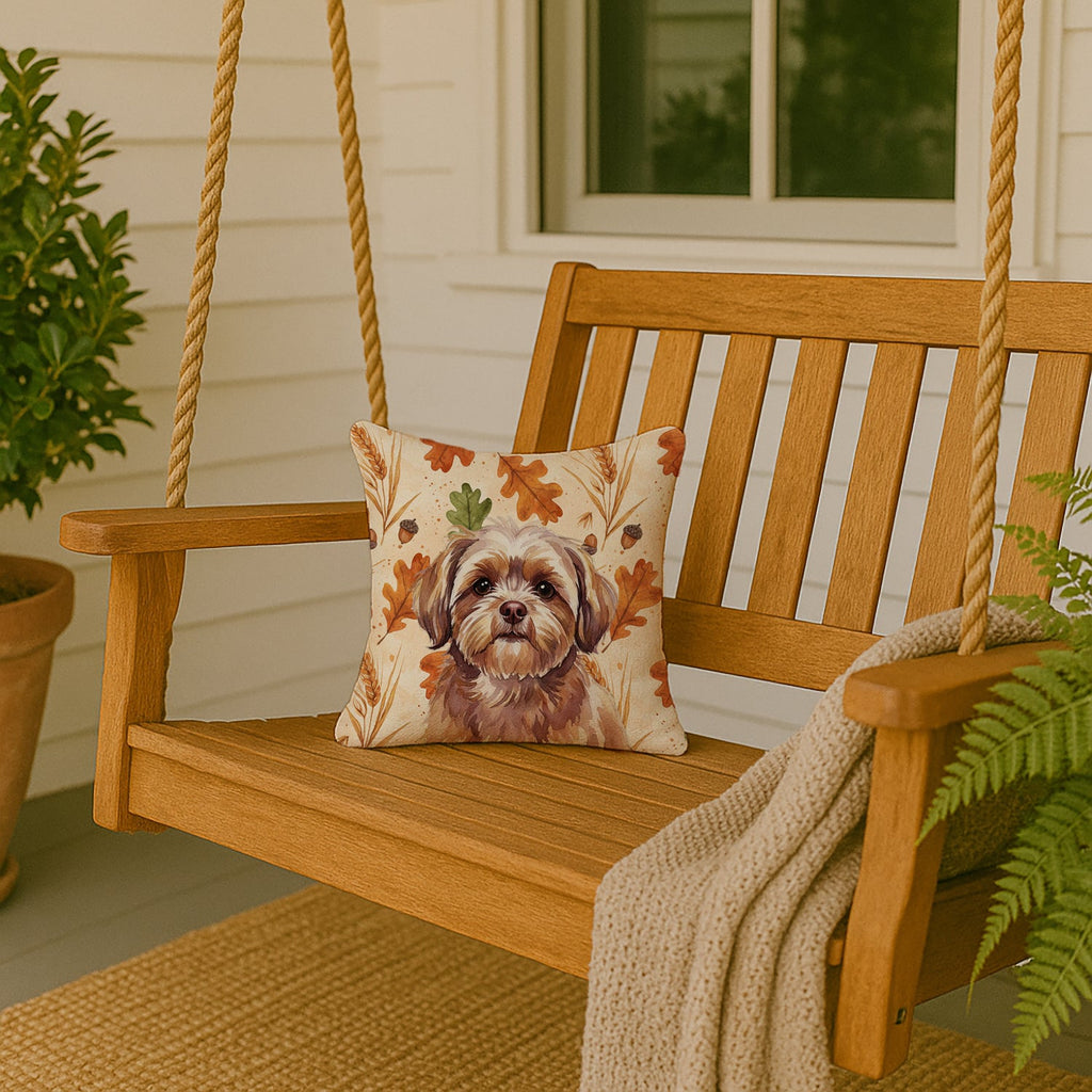 Liver Shih Tzu Heirloom Fall Decorative Throw Pillow 14x14 Indoor Outdoor Accent Cushion, Fabric Cover with Insert for Sofa, Bed, Porch & Living Room