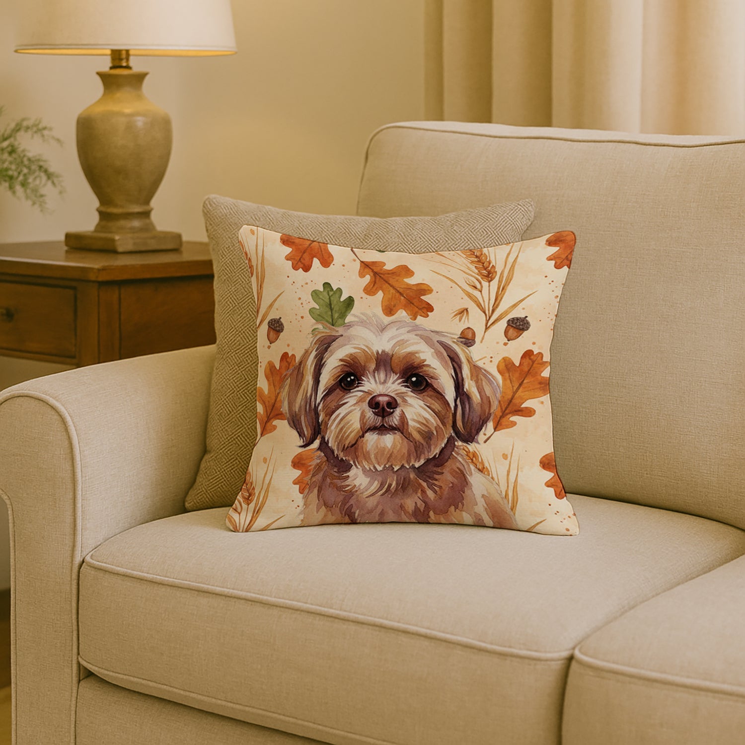 Liver Shih Tzu Heirloom Fall Decorative Throw Pillow 18x18 Indoor Outdoor Accent Cushion, Fabric Cover with Insert for Sofa, Bed, Porch & Living Room