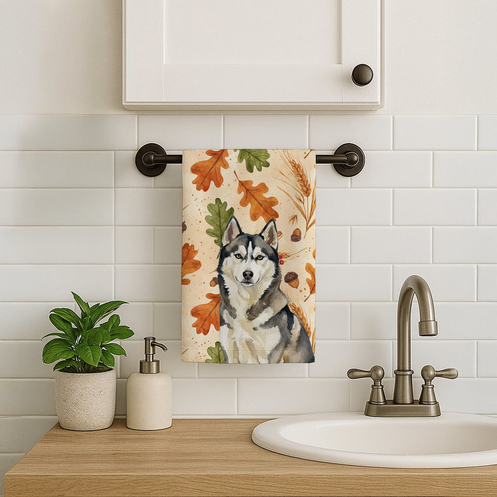 Agouti Siberian Husky Heirloom Fall Kitchen Towel Velour Plush Front and Cotton Loop Back Machine Washable
