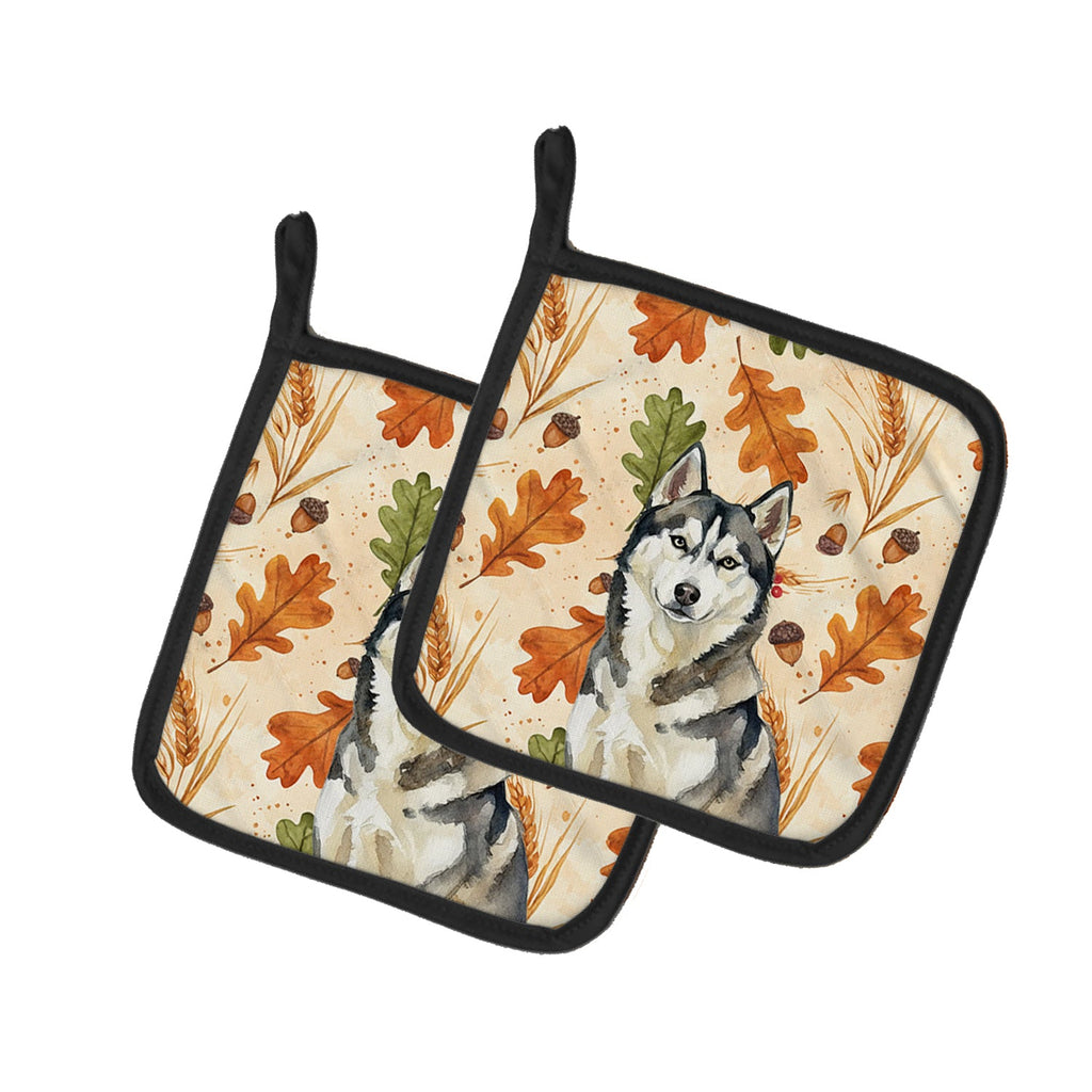 Agouti Siberian Husky Heirloom Fall Pot Holder Set of 2 Heat Resistant Quilted Hot Pads 7.5 x 7.5 Inch, Insulated Kitchen Trivets for Cooking & Baking