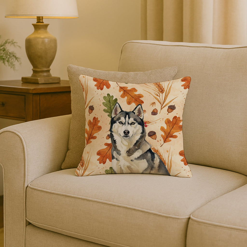 Agouti Siberian Husky Heirloom Fall Decorative Throw Pillow 18x18 Indoor Outdoor Accent Cushion, Fabric Cover with Insert for Sofa, Bed, Porch & Living Room