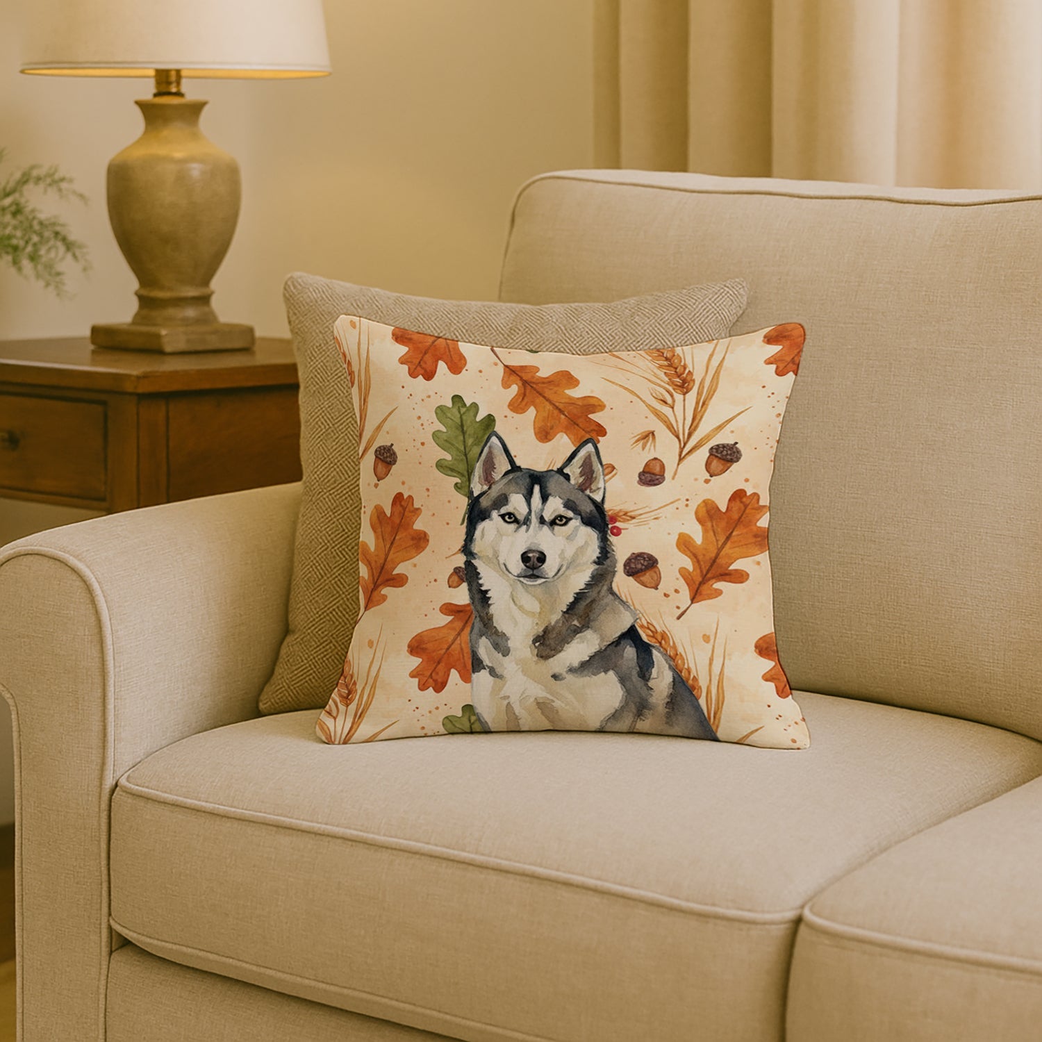 Agouti Siberian Husky Heirloom Fall Decorative Throw Pillow 18x18 Indoor Outdoor Accent Cushion, Fabric Cover with Insert for Sofa, Bed, Porch & Living Room