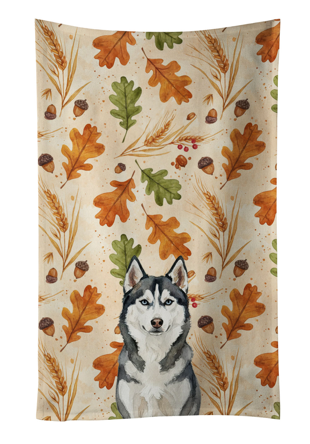 Siberian Husky Heirloom Fall Kitchen Towel Velour Plush Front and Cotton Loop Back Machine Washable