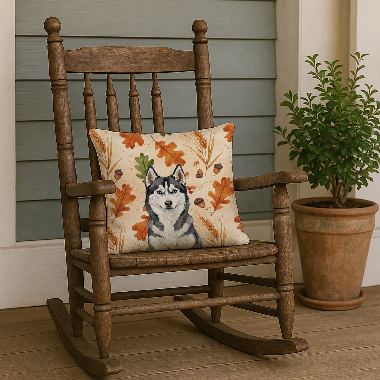 Siberian Husky Heirloom Fall Decorative Throw Pillow 18x18 Indoor Outdoor Accent Cushion, Fabric Cover with Insert for Sofa, Bed, Porch & Living Room