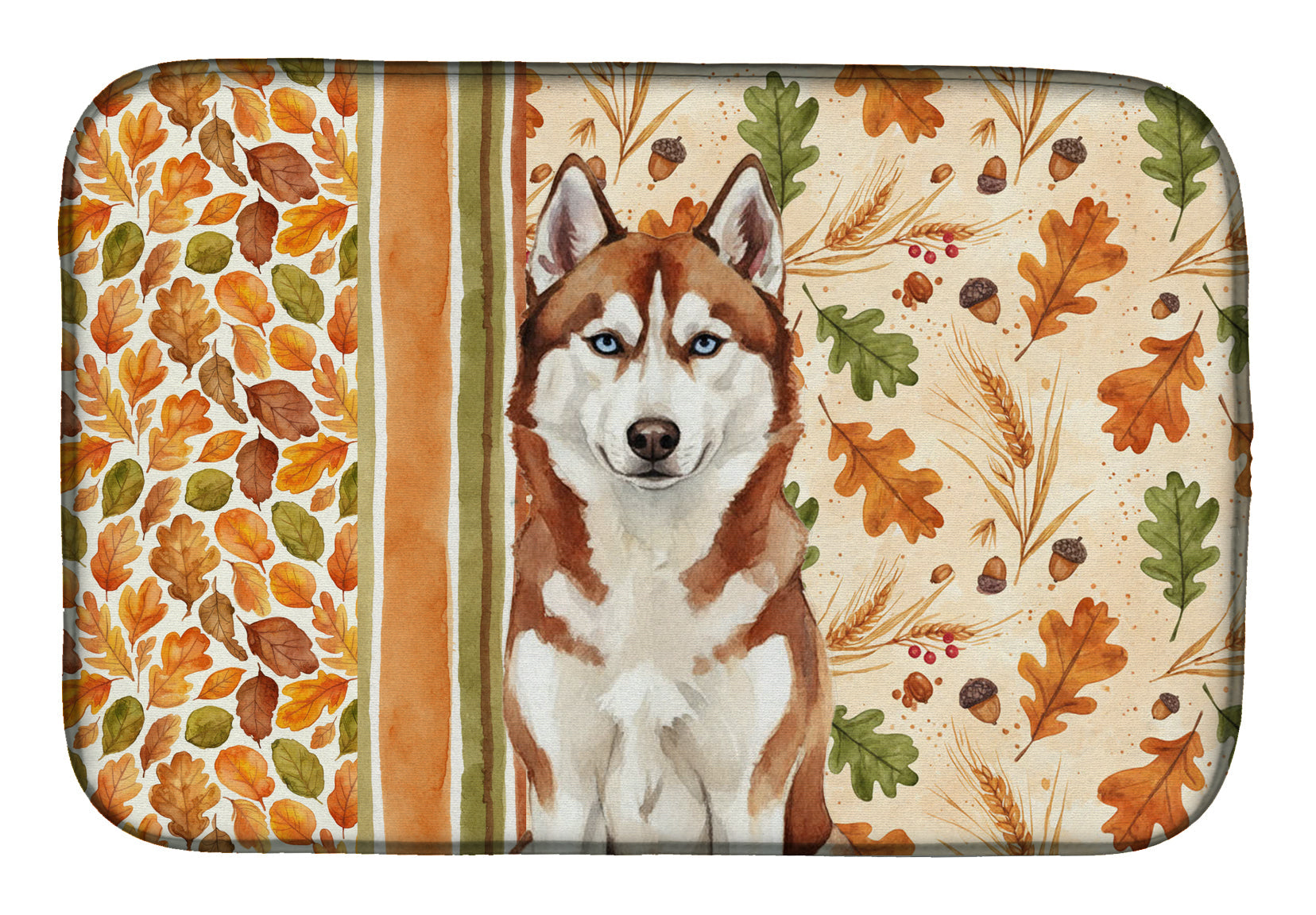 Red and White Siberian Husky Heirloom Fall Dish Drying Mat Absorbent Dish Drying Mat Pad for Kitchen Counter Dish Drainer Mat for Countertop, 14 x 21", Multicolor