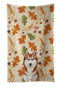 Red and White Siberian Husky Heirloom Fall Kitchen Towel Velour Plush Front and Cotton Loop Back Machine Washable