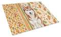 Red and White Siberian Husky Heirloom Fall Cutting Board Tempered Glass Kitchen Cutting Surface, Heat Resistant Chopping, Non-Slip Feet, Food Prep & Serving