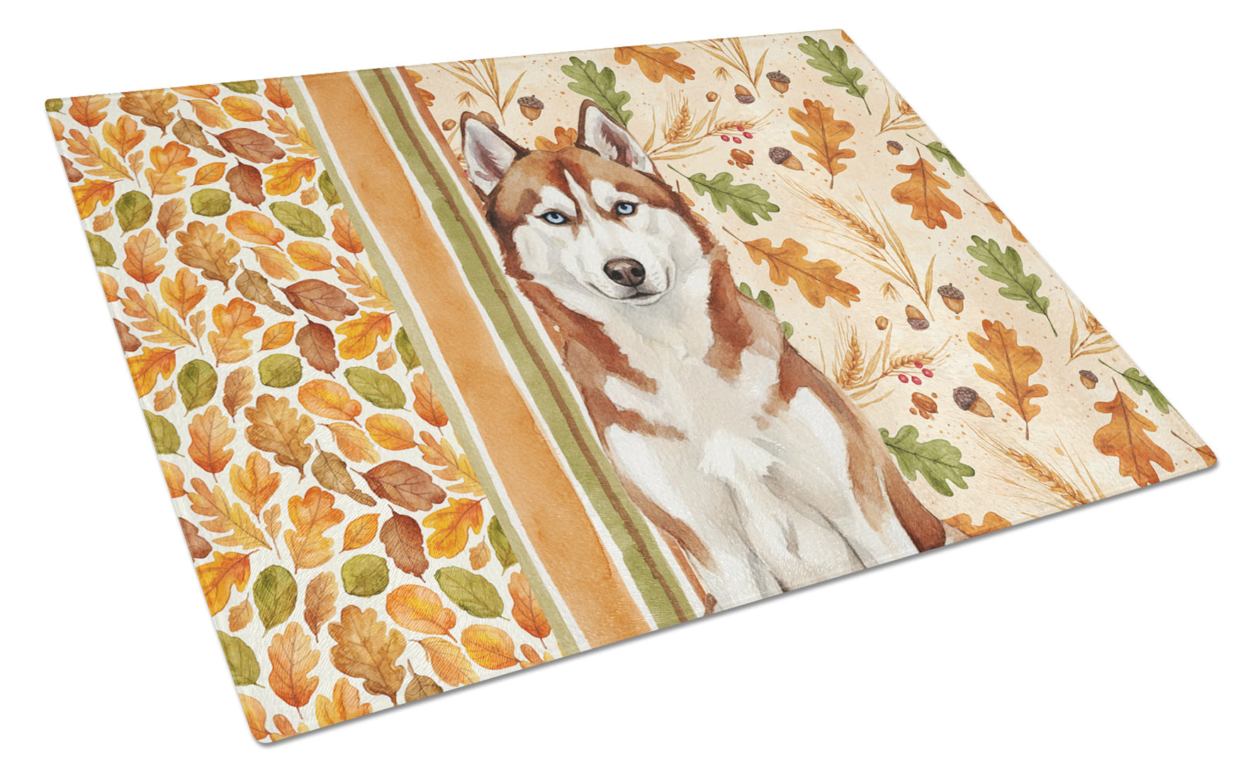 Red and White Siberian Husky Heirloom Fall Cutting Board Tempered Glass Kitchen Cutting Surface, Heat Resistant Chopping, Non-Slip Feet, Food Prep & Serving