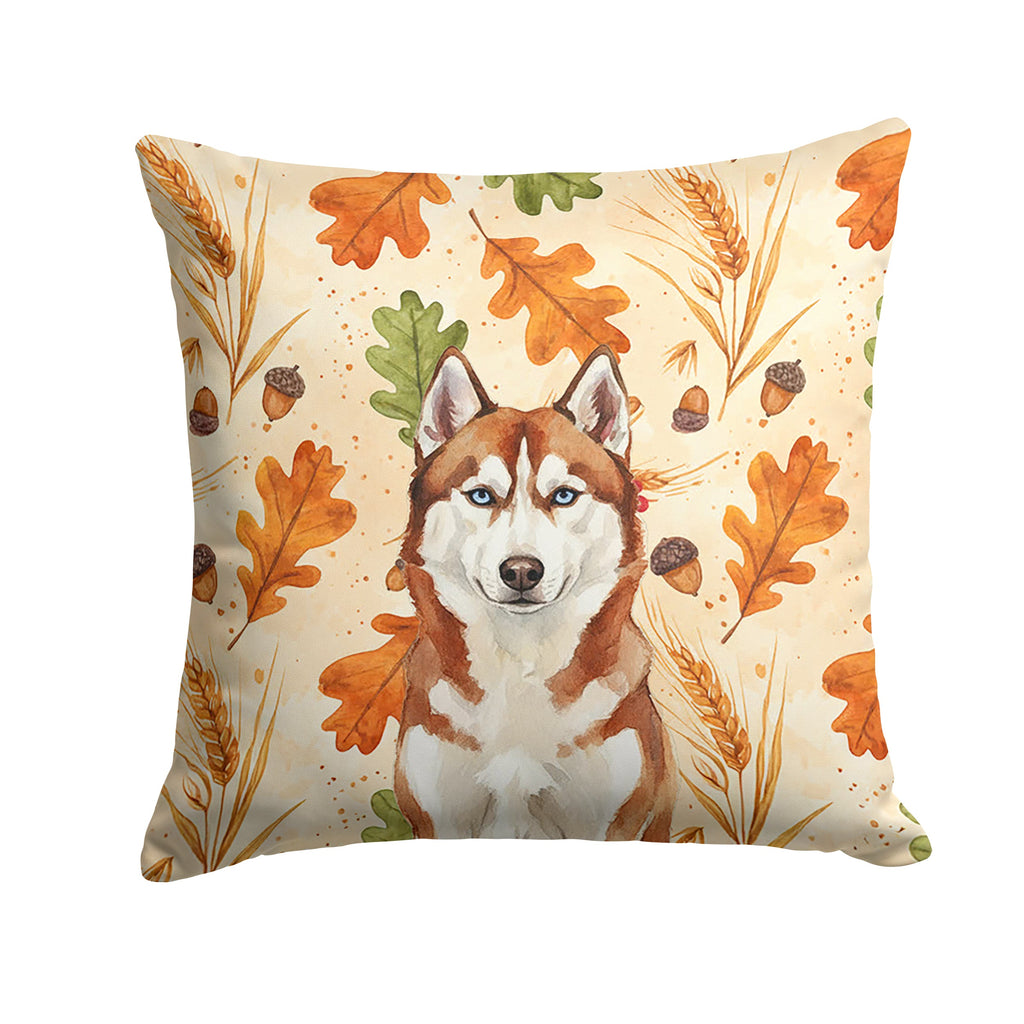 Red and White Siberian Husky Heirloom Fall Decorative Throw Pillow 14x14 Indoor Outdoor Accent Cushion, Fabric Cover with Insert for Sofa, Bed, Porch & Living Room