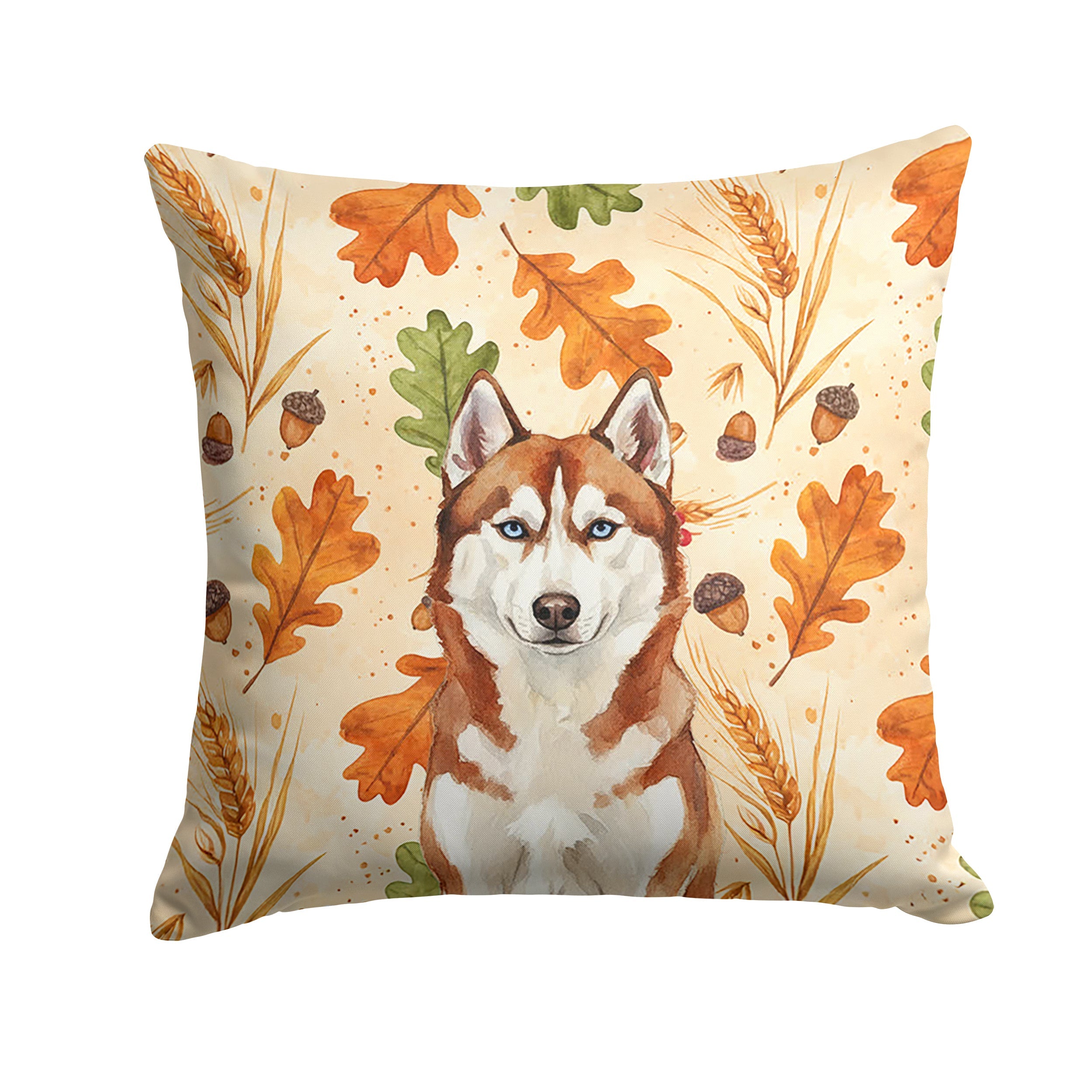 Red and White Siberian Husky Heirloom Fall Decorative Throw Pillow 18x18 Indoor Outdoor Accent Cushion, Fabric Cover with Insert for Sofa, Bed, Porch & Living Room