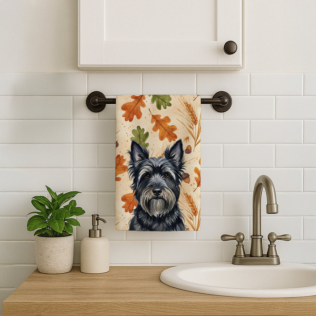 Black Skye Terrier Heirloom Fall Kitchen Towel Velour Plush Front and Cotton Loop Back Machine Washable