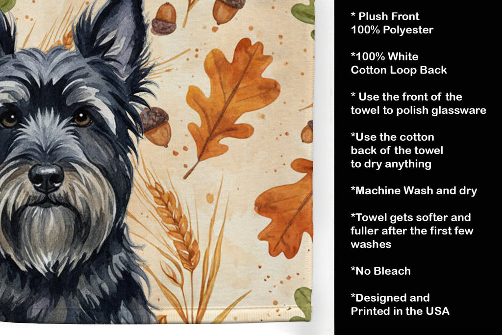 Black Skye Terrier Heirloom Fall Kitchen Towel Velour Plush Front and Cotton Loop Back Machine Washable