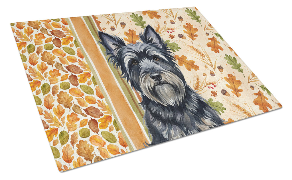 Black Skye Terrier Heirloom Fall Cutting Board Tempered Glass Kitchen Cutting Surface, Heat Resistant Chopping, Non-Slip Feet, Food Prep & Serving