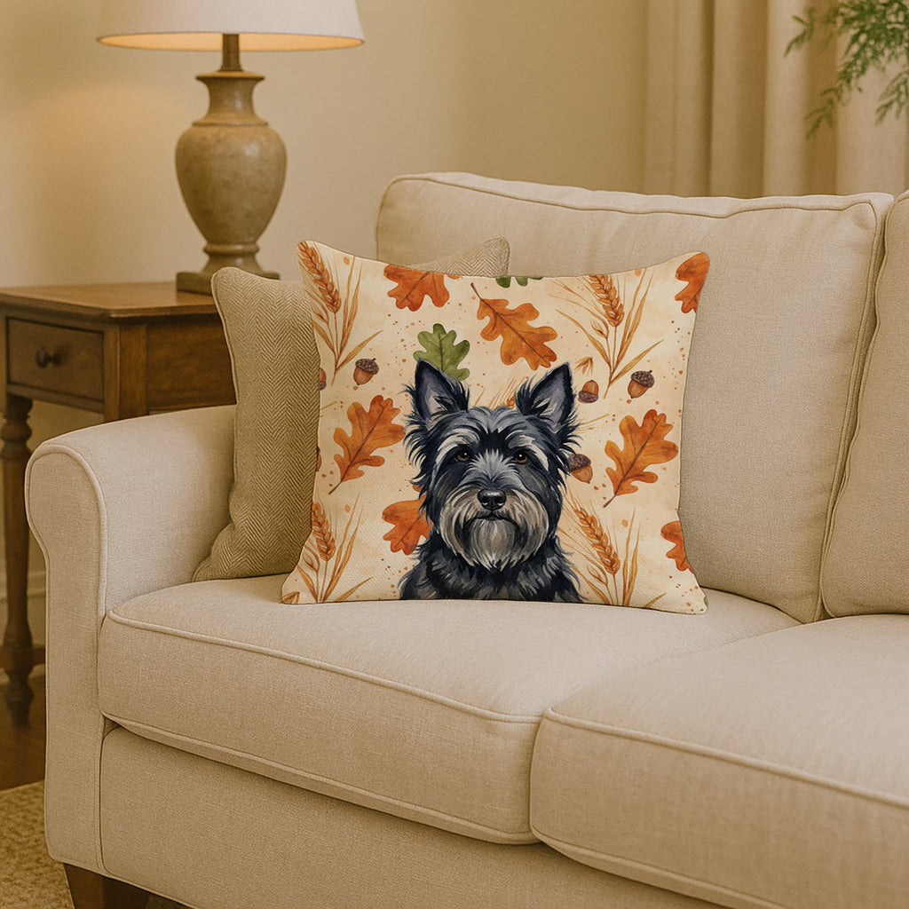 Black Skye Terrier Heirloom Fall Decorative Throw Pillow 14x14 Indoor Outdoor Accent Cushion, Fabric Cover with Insert for Sofa, Bed, Porch & Living Room