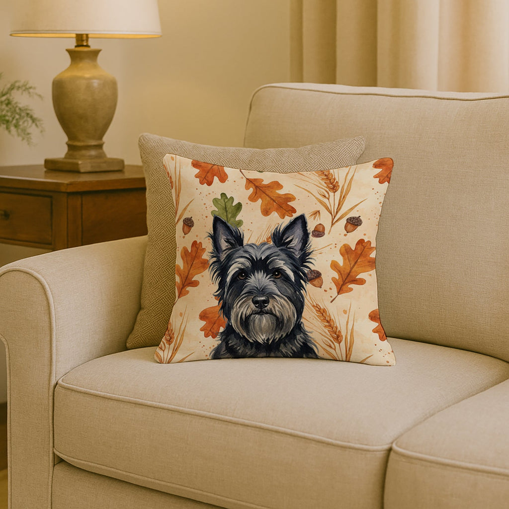 Black Skye Terrier Heirloom Fall Decorative Throw Pillow 18x18 Indoor Outdoor Accent Cushion, Fabric Cover with Insert for Sofa, Bed, Porch & Living Room