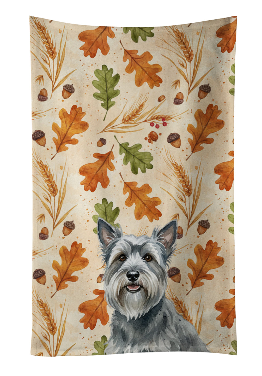 Gray Skye Terrier Heirloom Fall Kitchen Towel Velour Plush Front and Cotton Loop Back Machine Washable