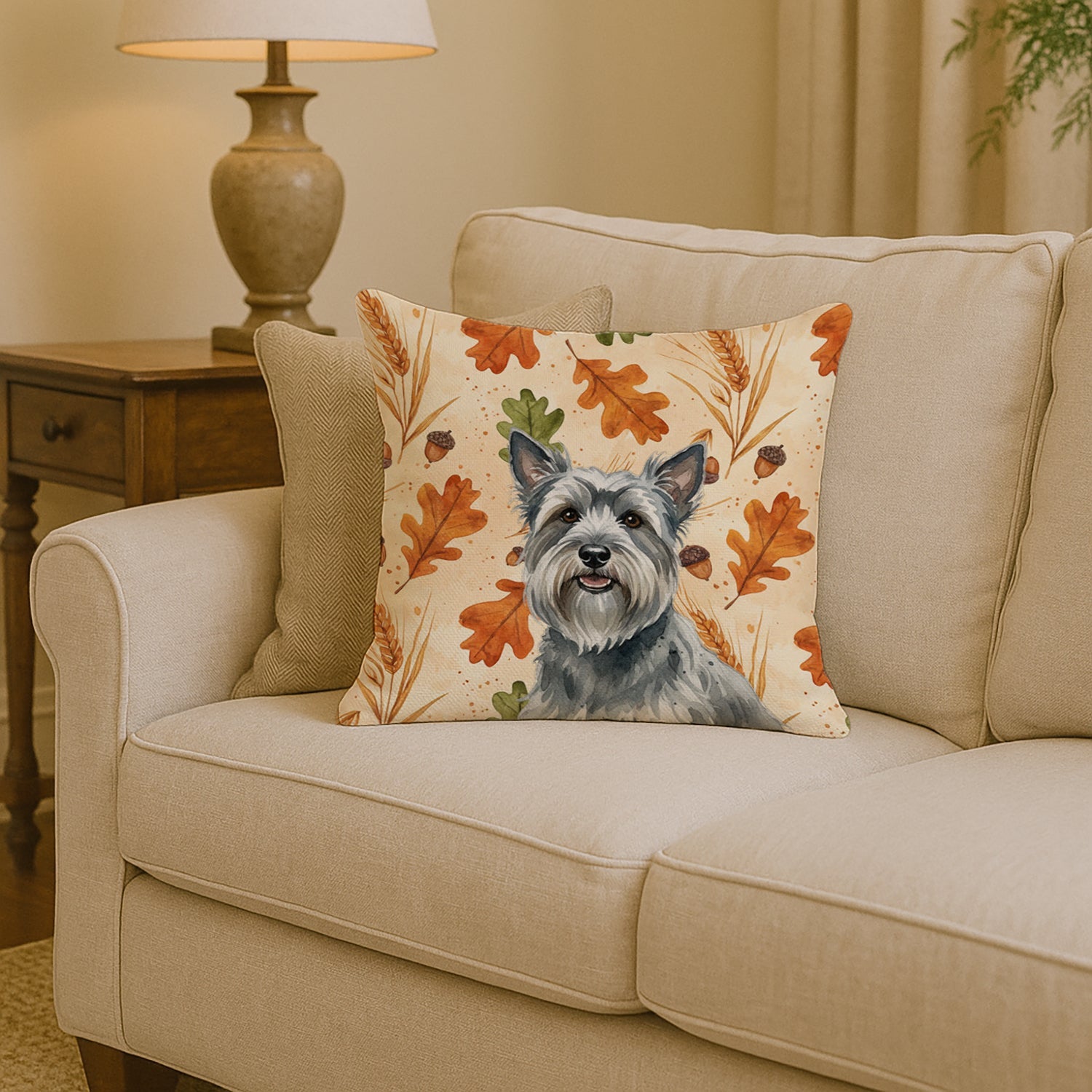 Gray Skye Terrier Heirloom Fall Decorative Throw Pillow 14x14 Indoor Outdoor Accent Cushion, Fabric Cover with Insert for Sofa, Bed, Porch & Living Room