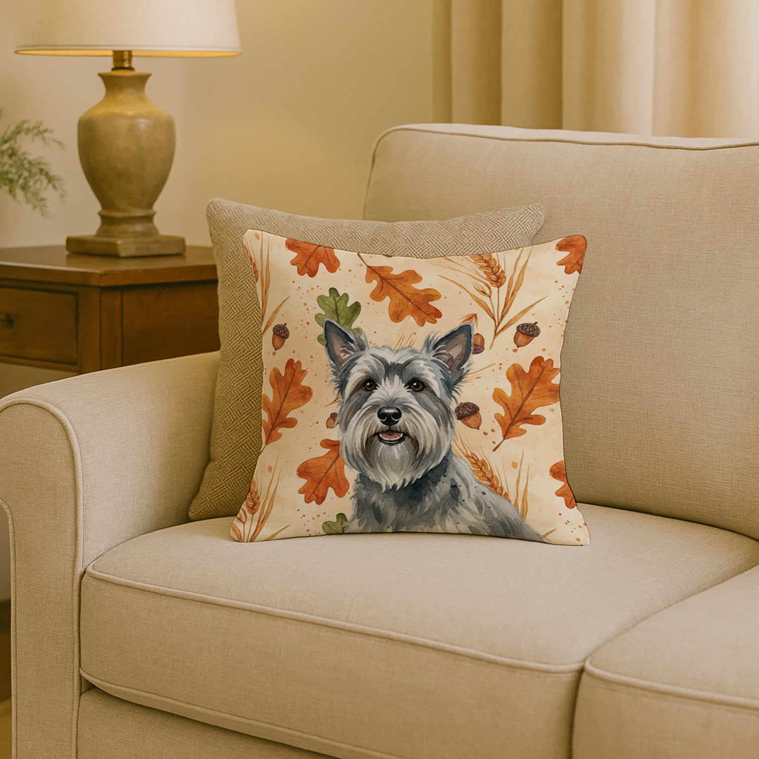Gray Skye Terrier Heirloom Fall Decorative Throw Pillow 18x18 Indoor Outdoor Accent Cushion, Fabric Cover with Insert for Sofa, Bed, Porch & Living Room