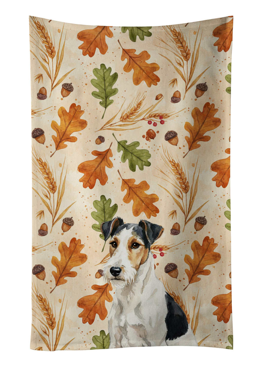 Smooth Fox Terrier Heirloom Fall Kitchen Towel Velour Plush Front and Cotton Loop Back Machine Washable