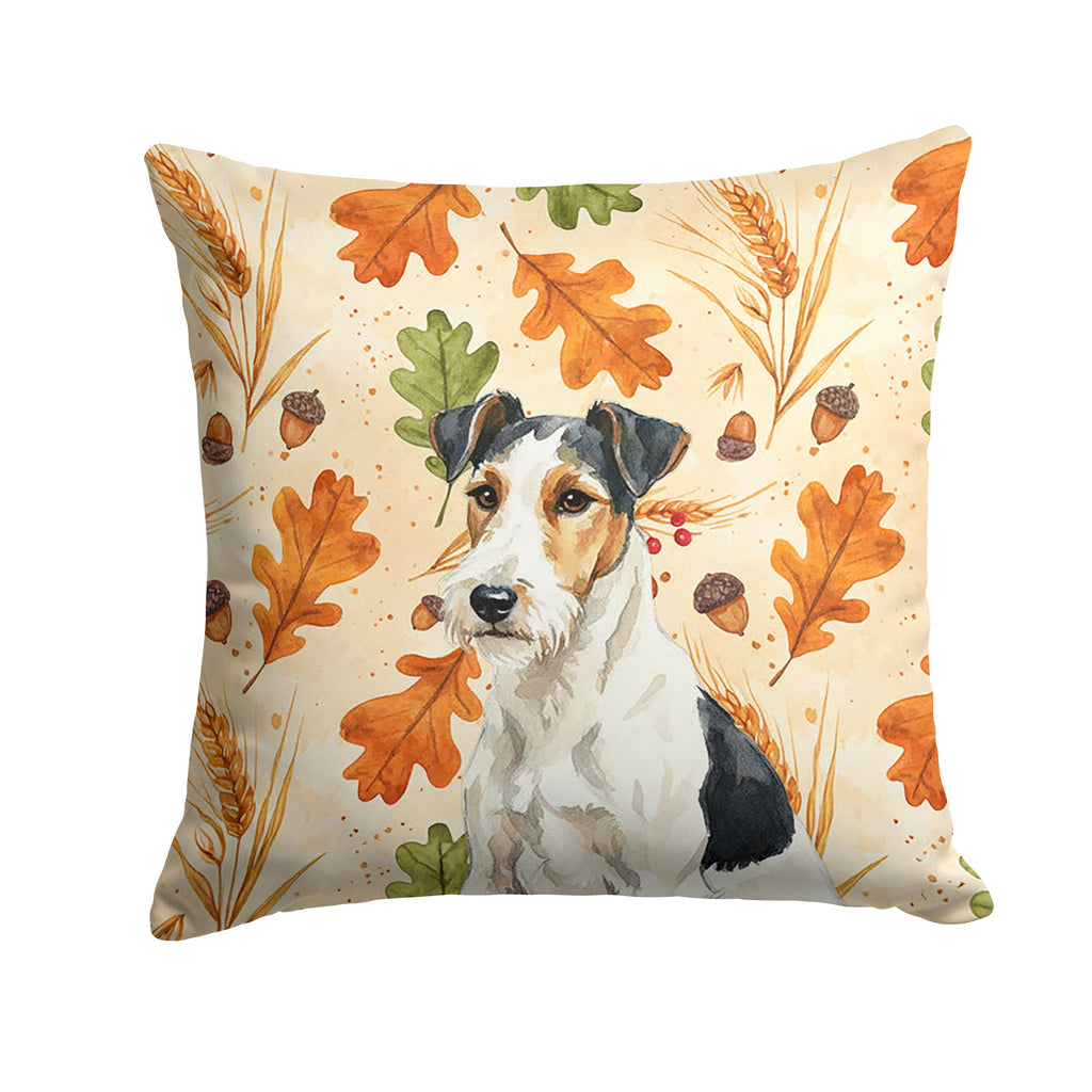 Smooth Fox Terrier Heirloom Fall Decorative Throw Pillow 14x14 Indoor Outdoor Accent Cushion, Fabric Cover with Insert for Sofa, Bed, Porch & Living Room