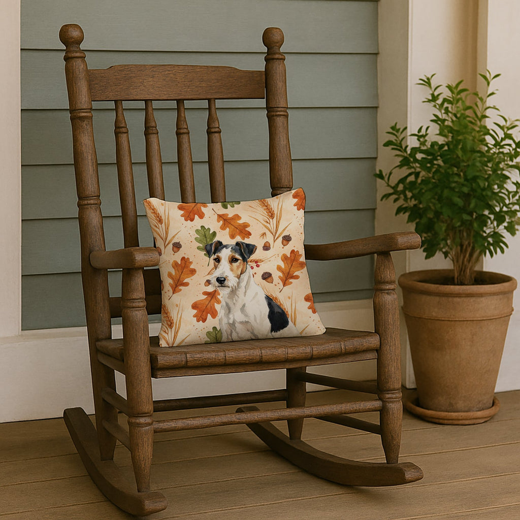 Smooth Fox Terrier Heirloom Fall Decorative Throw Pillow 14x14 Indoor Outdoor Accent Cushion, Fabric Cover with Insert for Sofa, Bed, Porch & Living Room