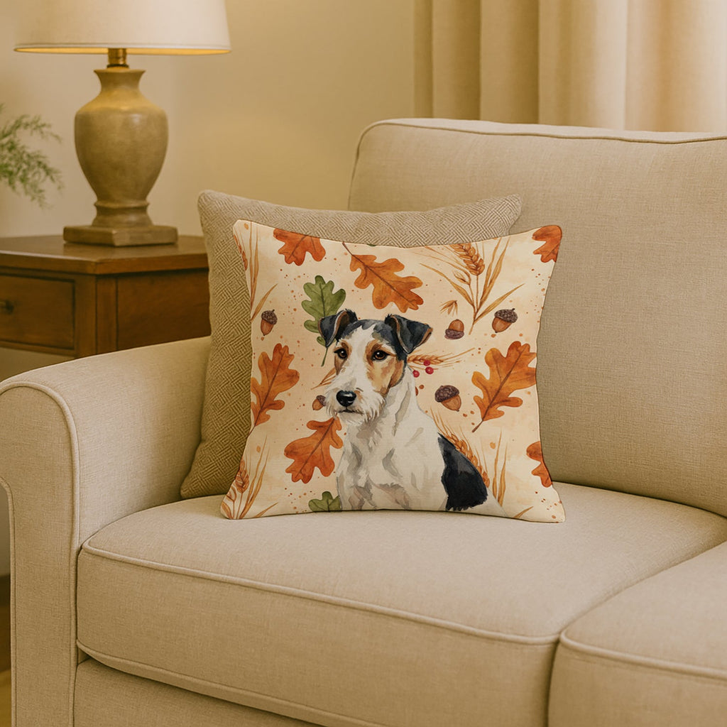Smooth Fox Terrier Heirloom Fall Decorative Throw Pillow 18x18 Indoor Outdoor Accent Cushion, Fabric Cover with Insert for Sofa, Bed, Porch & Living Room