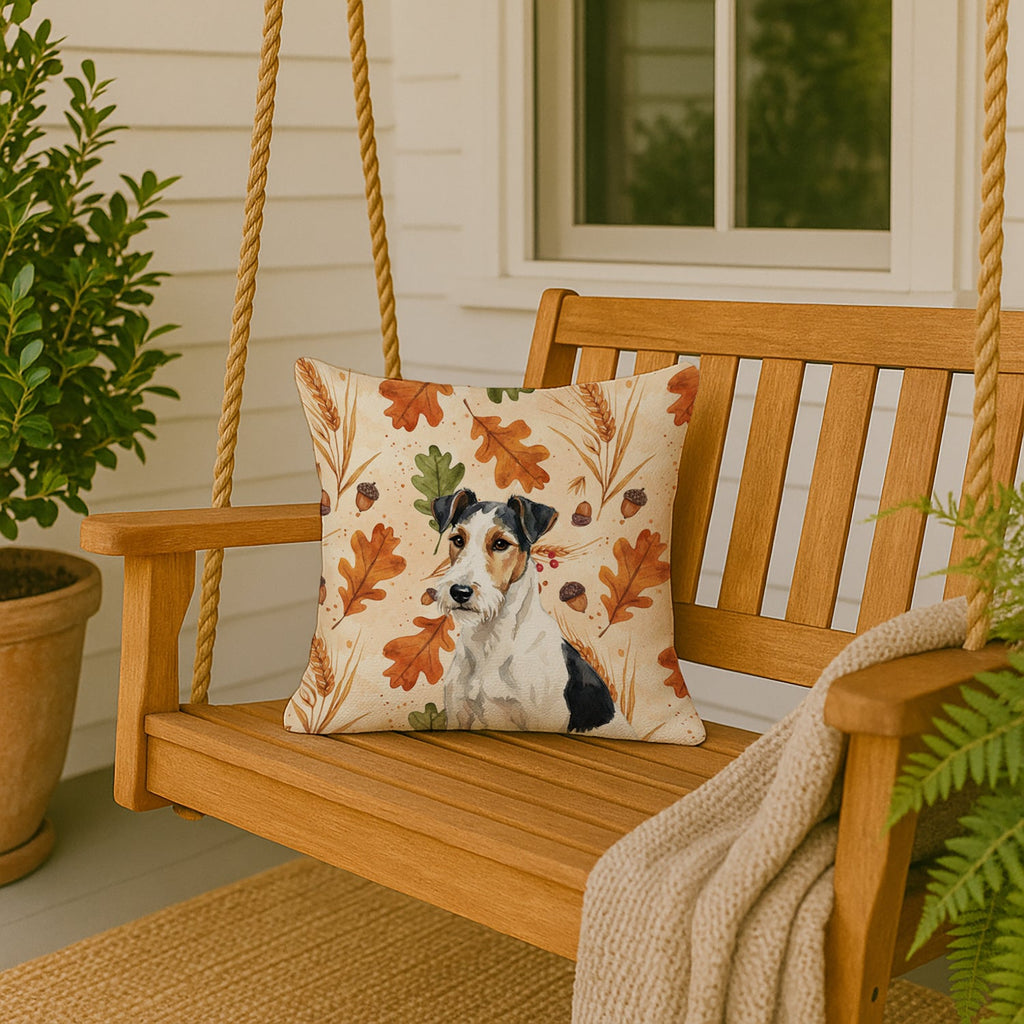 Smooth Fox Terrier Heirloom Fall Decorative Throw Pillow 18x18 Indoor Outdoor Accent Cushion, Fabric Cover with Insert for Sofa, Bed, Porch & Living Room