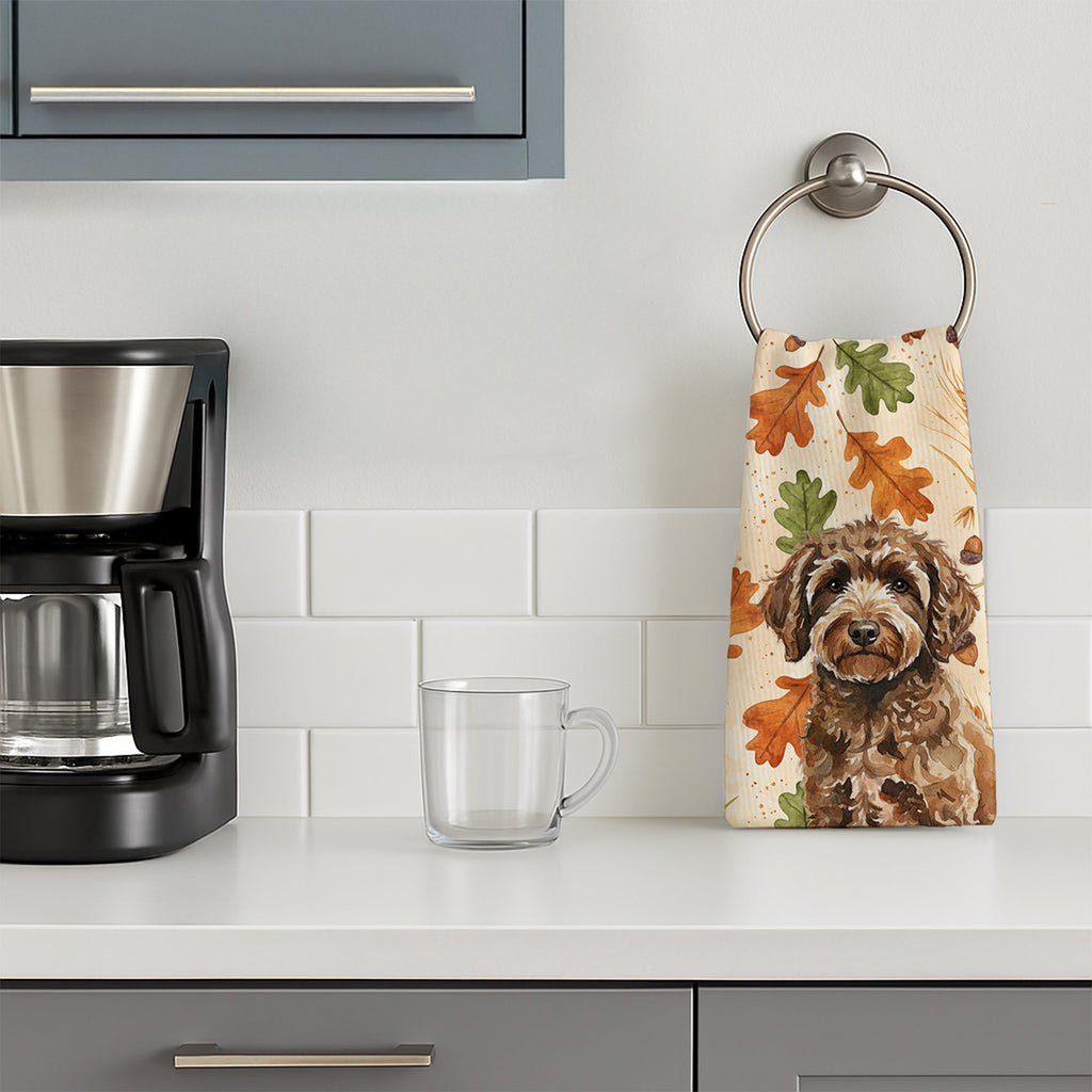 Spanish Water Dog Heirloom Fall Kitchen Towel Velour Plush Front and Cotton Loop Back Machine Washable