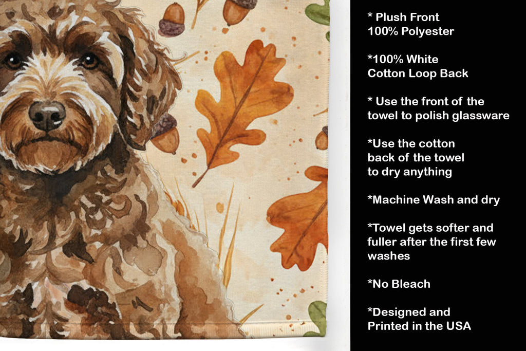 Spanish Water Dog Heirloom Fall Kitchen Towel Velour Plush Front and Cotton Loop Back Machine Washable
