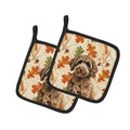 Spanish Water Dog Heirloom Fall Pot Holder Set of 2 Heat Resistant Quilted Hot Pads 7.5 x 7.5 Inch, Insulated Kitchen Trivets for Cooking & Baking
