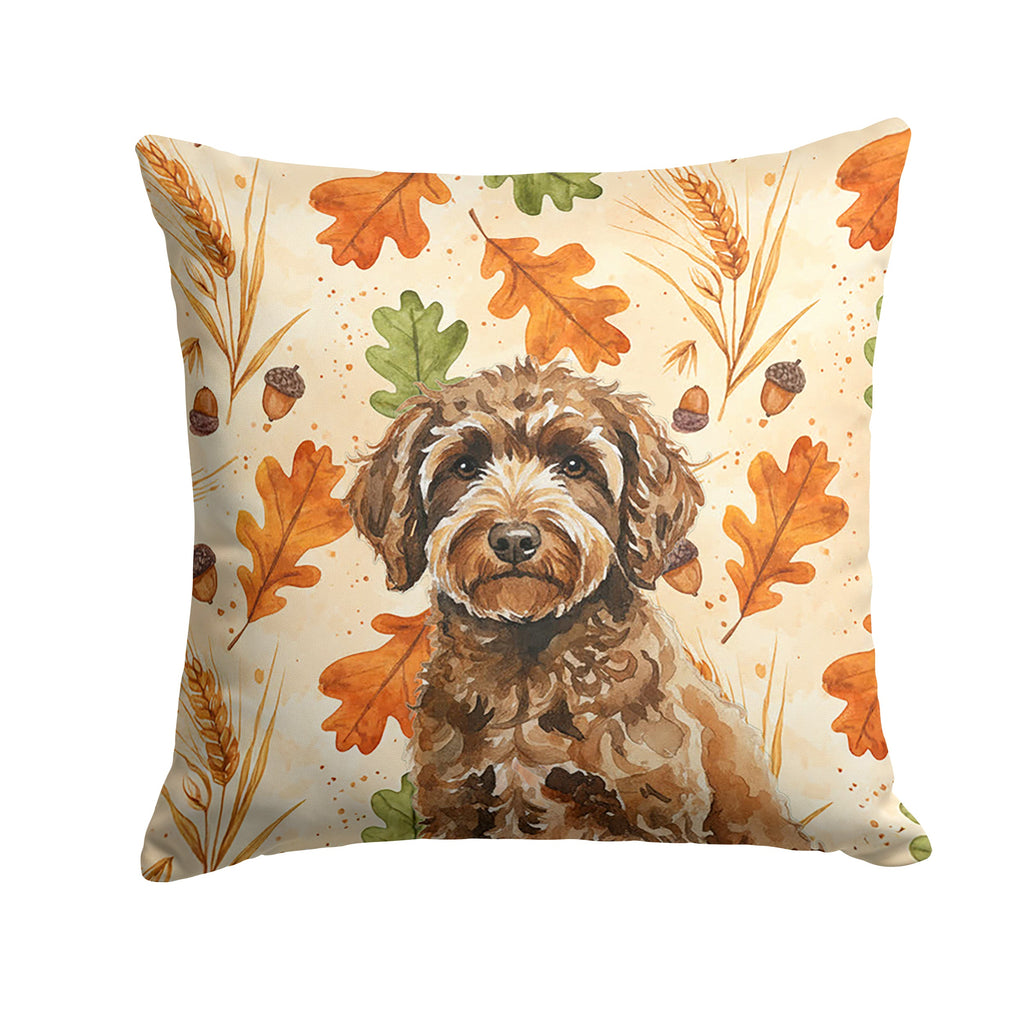 Spanish Water Dog Heirloom Fall Decorative Throw Pillow 14x14 Indoor Outdoor Accent Cushion, Fabric Cover with Insert for Sofa, Bed, Porch & Living Room