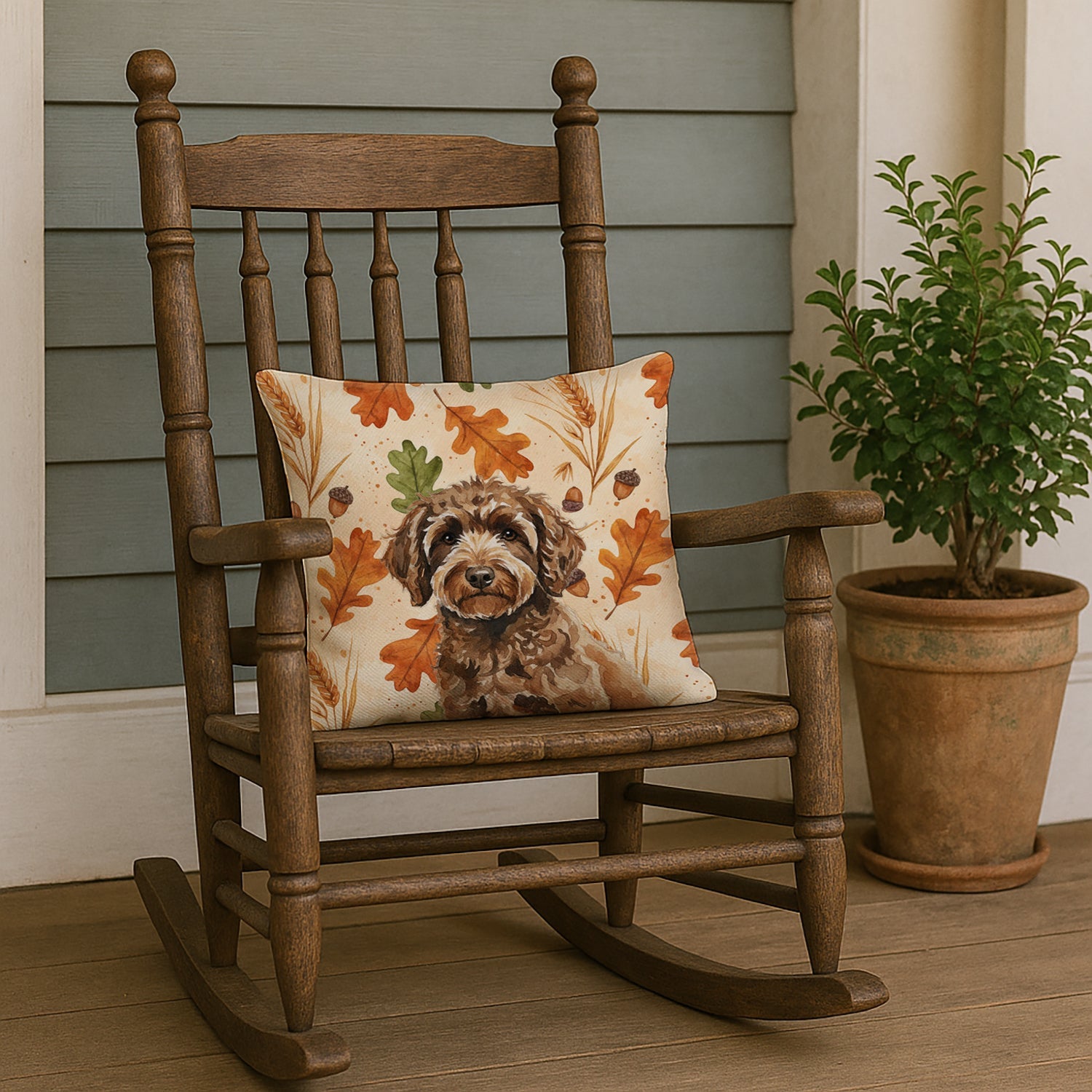 Spanish Water Dog Heirloom Fall Decorative Throw Pillow 18x18 Indoor Outdoor Accent Cushion, Fabric Cover with Insert for Sofa, Bed, Porch & Living Room