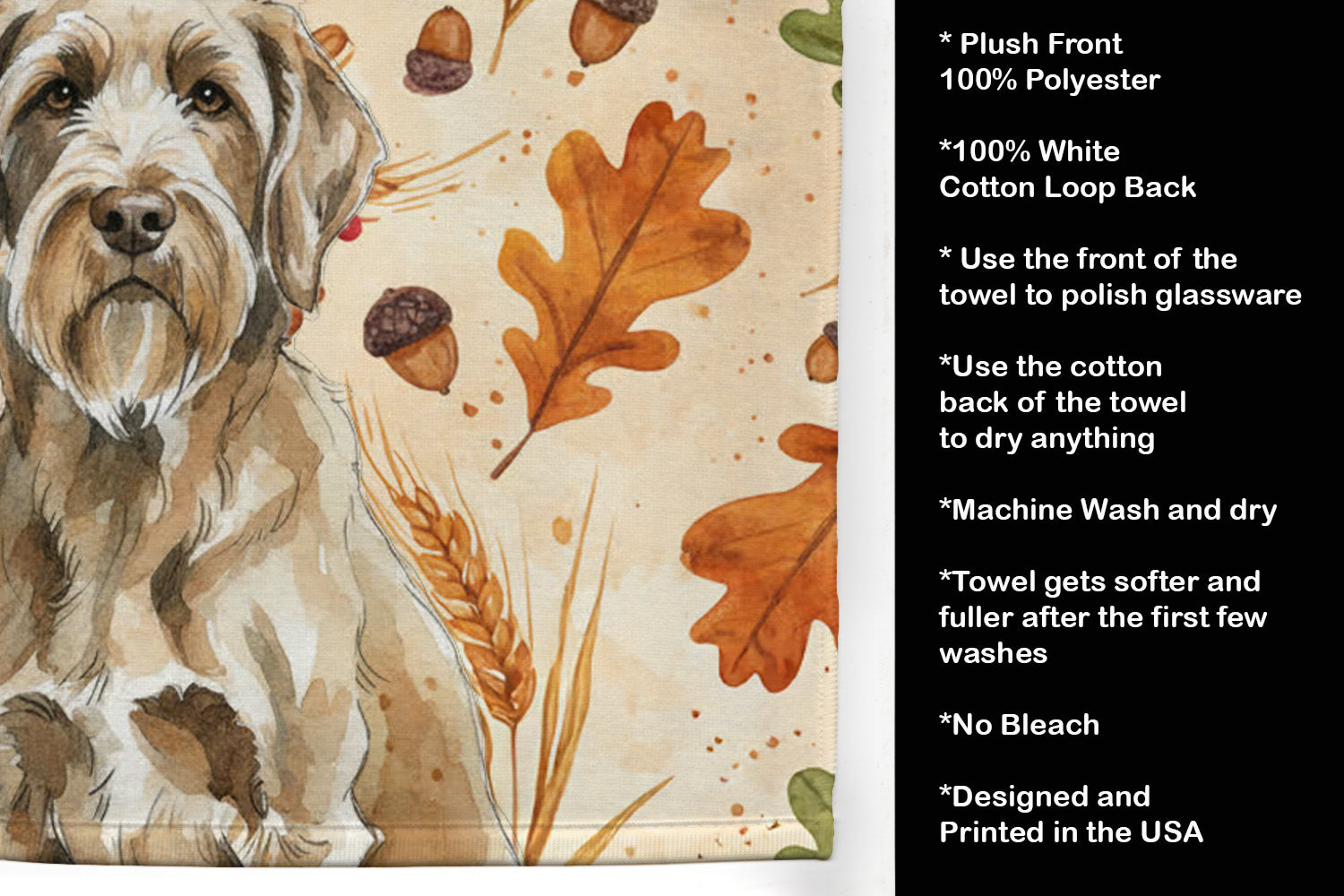 Spinone Italiano Heirloom Fall Kitchen Towel Velour Plush Front and Cotton Loop Back Machine Washable