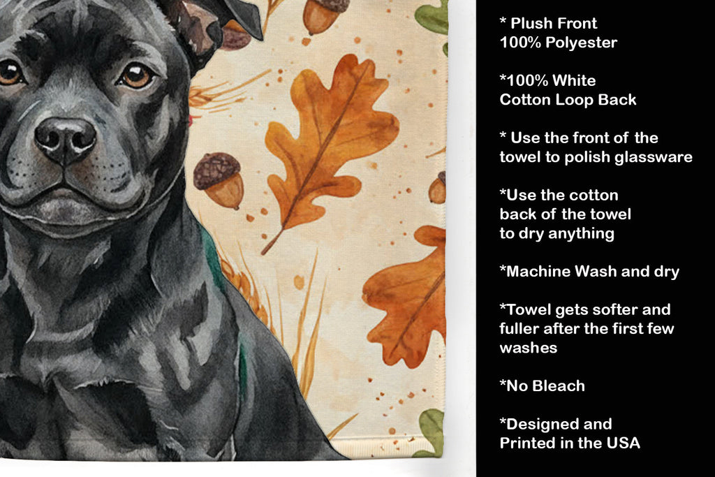Black Staffordshire Bull Terrier Heirloom Fall Kitchen Towel Velour Plush Front and Cotton Loop Back Machine Washable