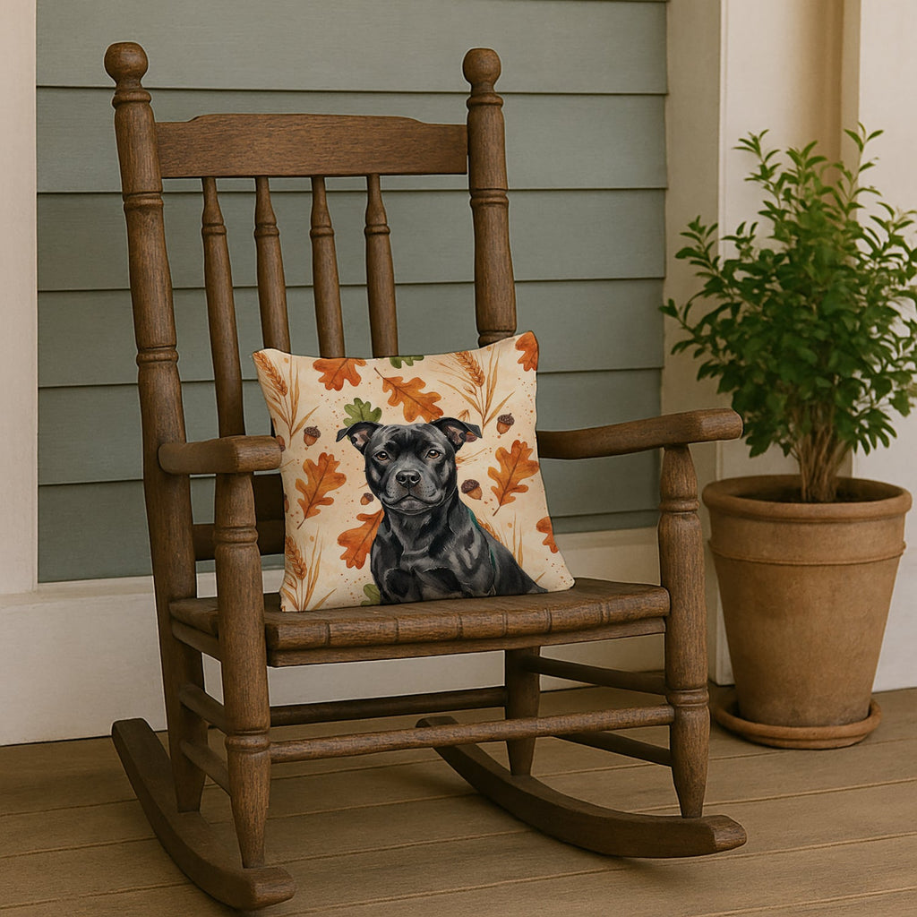 Black Staffordshire Bull Terrier Heirloom Fall Decorative Throw Pillow 14x14 Indoor Outdoor Accent Cushion, Fabric Cover with Insert for Sofa, Bed, Porch & Living Room