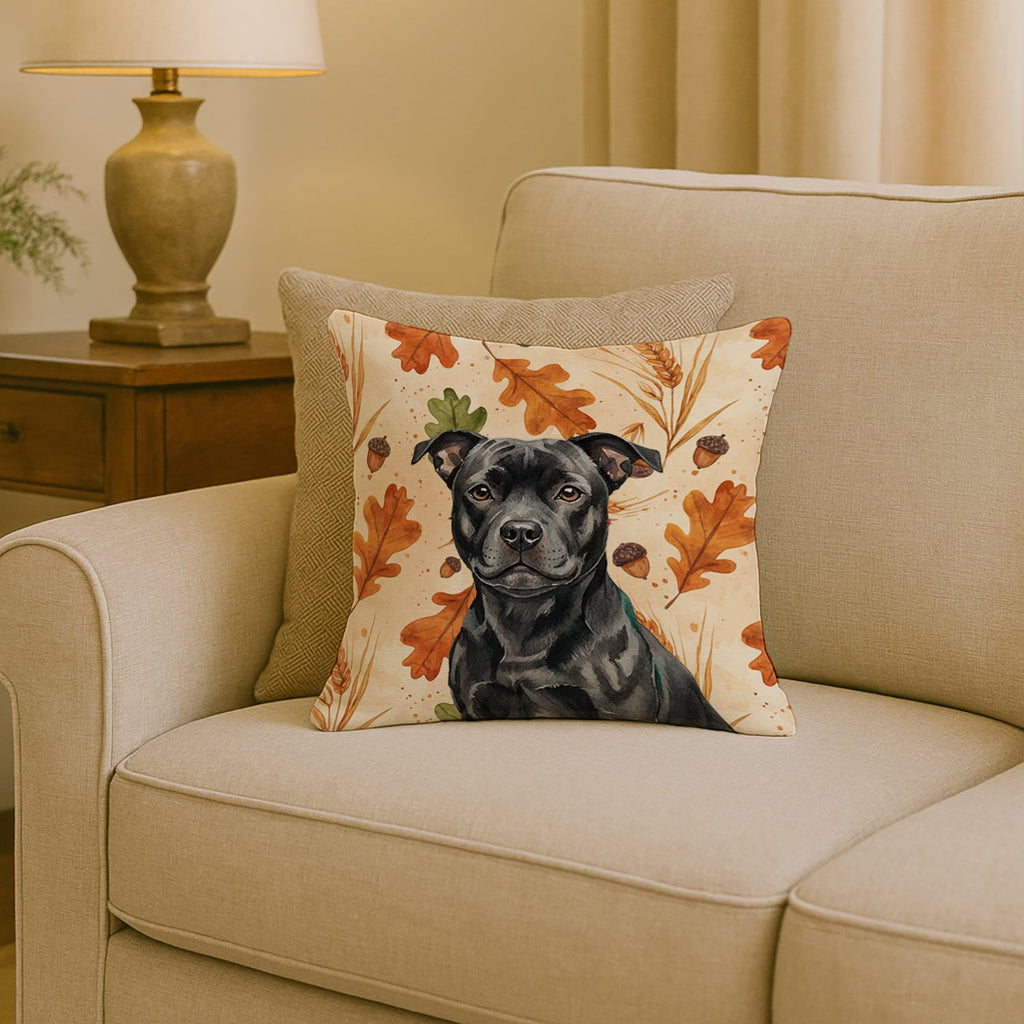 Black Staffordshire Bull Terrier Heirloom Fall Decorative Throw Pillow 18x18 Indoor Outdoor Accent Cushion, Fabric Cover with Insert for Sofa, Bed, Porch & Living Room