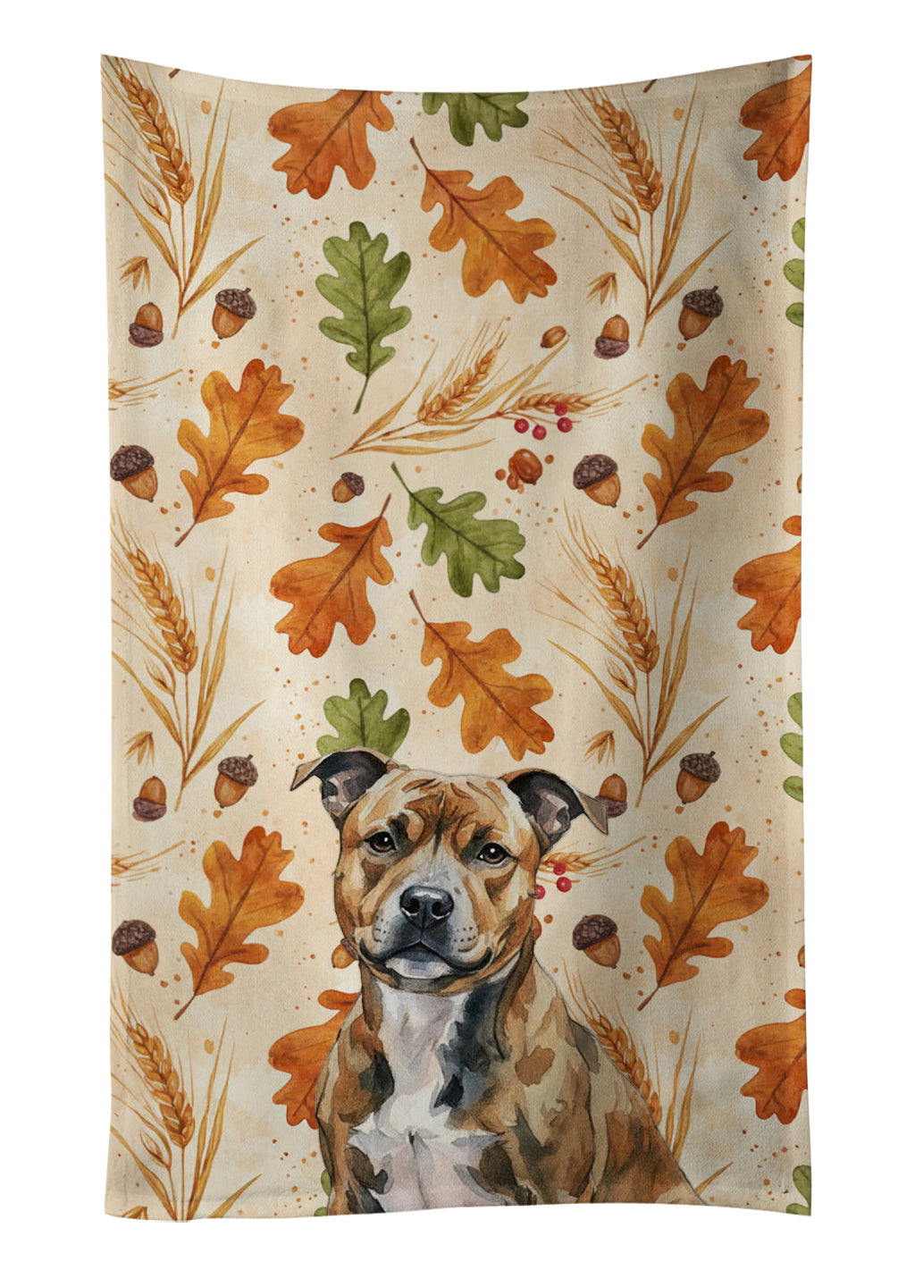 Brindle Staffordshire Bull Terrier Heirloom Fall Kitchen Towel Velour Plush Front and Cotton Loop Back Machine Washable