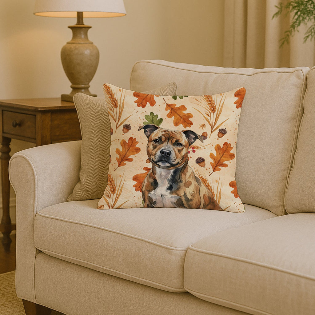 Brindle Staffordshire Bull Terrier Heirloom Fall Decorative Throw Pillow 14x14 Indoor Outdoor Accent Cushion, Fabric Cover with Insert for Sofa, Bed, Porch & Living Room
