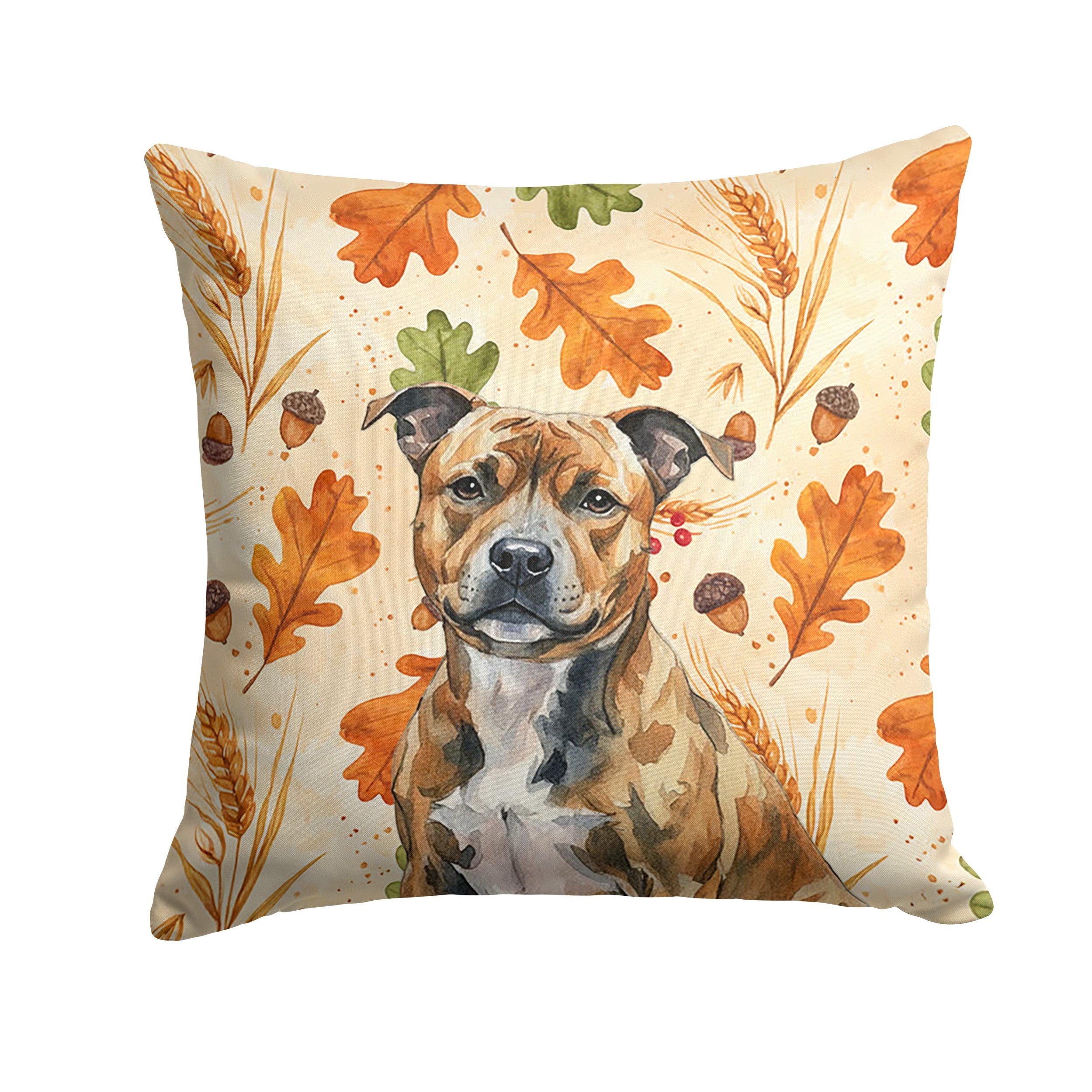 Brindle Staffordshire Bull Terrier Heirloom Fall Decorative Throw Pillow 18x18 Indoor Outdoor Accent Cushion, Fabric Cover with Insert for Sofa, Bed, Porch & Living Room