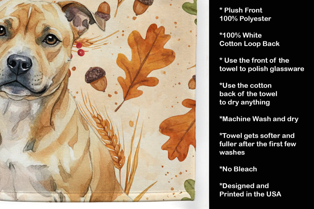 Fawn Staffordshire Bull Terrier Heirloom Fall Kitchen Towel Velour Plush Front and Cotton Loop Back Machine Washable